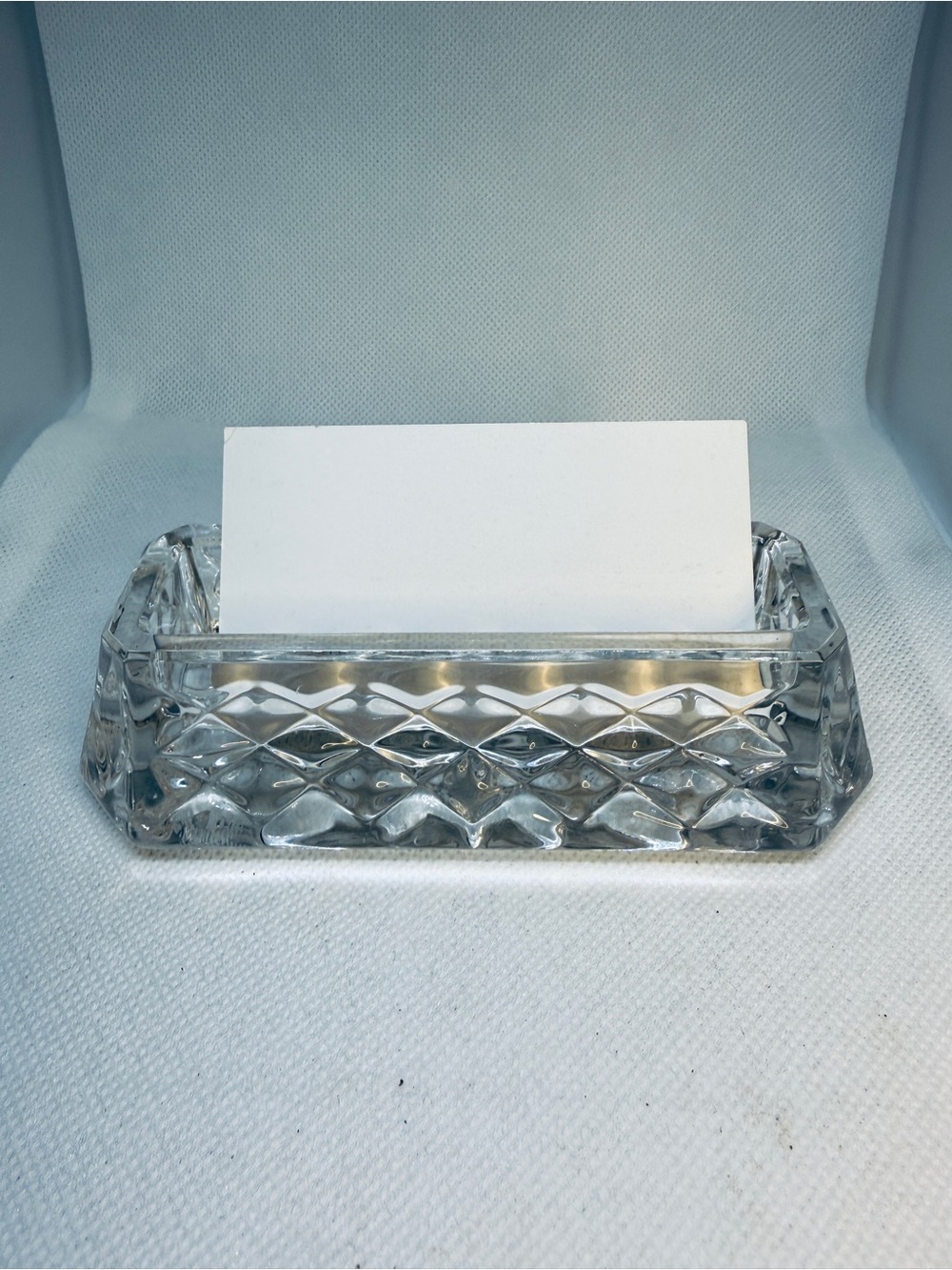 Waterford Crystal Card Holder Rectangular With Diamond Cut Pattern. Signed.